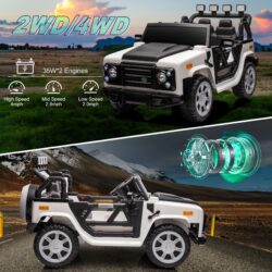 12V7A 30W*2 Four-Wheel Drive Leather Seat One Button Start, Forward And Backward, High And Low Speed, Music, Front Light, Power Display, Two Doors Can Open, 2.4G R / C, Seat Belt Four Wheel Absorber - White / Black