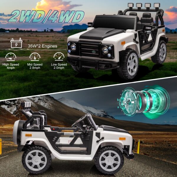 12V7A 30W*2 Four-Wheel Drive Leather Seat One Button Start, Forward And Backward, High And Low Speed, Music, Front Light, Power Display, Two Doors Can Open, 2.4G R / C, Seat Belt Four Wheel Absorber - White / Black
