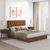 Donald - Mid-Century Modern Velvet Platform Bed King - Cognac - Image 7