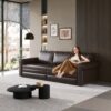 Pull Out Sofa Bed, 3 In 1 Faux Leather Convertible Sleeper Sofa With Nailhead Trim & Rolled Arm Multifunctional Sofa Bed For Living Room - Dark Brown - Image 13