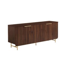 Modern Fluted Door Minimalist Storage Sideboard - Dark Walnut / Gold