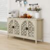 Hollowed Out Cabinet With 4 Doors, Suitable For Bedroom - Natural - Image 4