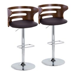 Cosi - Mid-Century Modern Adjustable Barstool With Swivel With Rounded Rectangle Footrest (Set of 2) - Chrome / Brown