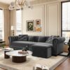 3 In 1 Pull Out Sofa Bed, Convertible Sleeper Sofa Bed, King Size Sofa Bed, Chaise Lounge, Velvet T3 Seater Sofa With Movable Ottoman, Tufted Design - Gray - Image 21