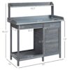 Outsunny - Outdoor Potting Bench Table, Garden Work Station With Storage Cabinet, Open Shelf And Steel Tabletop - Gray - Image 3