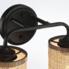Quell - Double Light Vanity With Natural Shade Wall Lamp - Black / Rattan - Image 4