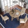 5 Piece Farmhouse Dining Table Set Wood Round Extendable Dining Table And 4 Upholstered Dining Chairs - Natural Wash - Image 3
