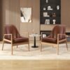 Accent Chair (Set of 2) Mid-Century Modern Armchair With Solid Wood Frame, Reading Leisure Chair With High Back For Living Room - Brown - Image 14