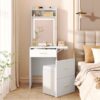 Small Vanity Desk With Mirror And Light, Dressing Table With Charging Station & Fold Up Panel For Small Space, Compact Makeup Vanity Set With Hidden Stool For Bedroom - White - Image 11