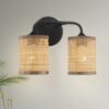 Quell - Double Light Vanity With Natural Shade Wall Lamp - Black / Rattan - Image 5