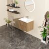 24" Wall Mount Bathroom Vanity Cabinet With - White Basin Sink Combo Floating - Walnut - Image 5