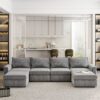 Chenille Modular Sectional Sofa, U Shaped Reversible Couch, Free Combination, 6 Seat Sleeper Sofa Bed With Ottoman, Convertible Oversized Indoor Furniture - Gray - Image 13