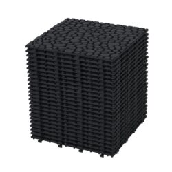 Interlocking Deck Tiles Plastic Waterproof Outdoor All Weather Anti-Slip Bathroom Shower Balcony Porch Strong Weight Capacity Upto 440 Lbs, Pebble Stone Pattern Pack Of 24 - Black