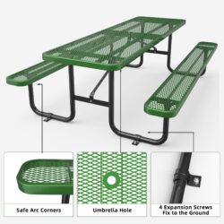 Expanded Metal Rectangular Picnic Table Set - Green