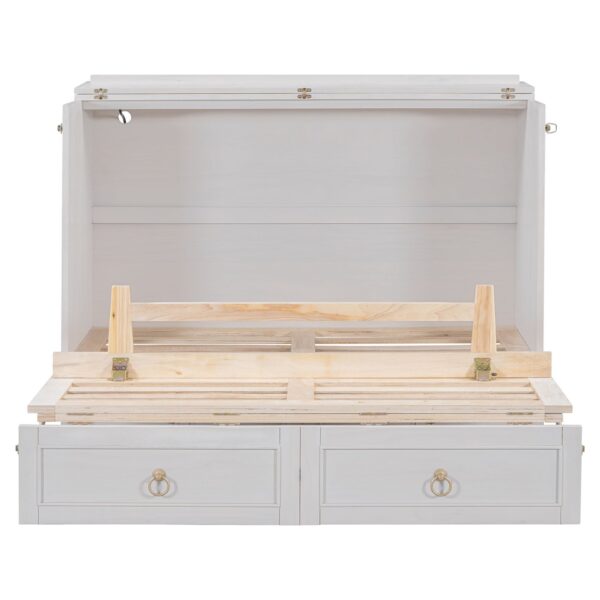 Full Size Murphy Bed With Large Drawers, Space Saving Design - White
