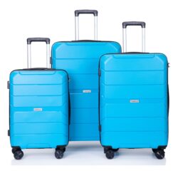 Hardshell Suitcase Spinner Wheels Pp Luggage Sets Lightweight Suitcase With Tsa Lock, 3 Piece Set (20/24/28) - Light Blue