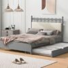 Queen Size Storage Platform Bed With 2 Big Drawers Twin Size Trundle - Gray - Image 12