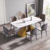 Modern Artificial Stone Curved Metal Leg Dining Table, Can Accommodate 6-8 People - White / Gold - Image 2