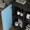 Modern Sideboard Buffet Cabinet With Doors And Unique Panel Styling - Black / Blue - Image 11