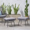 Outdoor Modern Boho Wicker Ottoman With Cushions (Set of 2) - Gray - Image 7