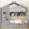Twin Size House Bed With Trundle, Modern Design For Kids With Storage Shlef - Gray - Image 18