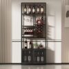 82.7" Industrial Standing Wine Rack With Glass Rack Tall Freestanding Floor Bar Cabinet - Walnut / Black - Image 12