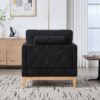 Wide Modern Farmhouse Performance Accent Chair With Natural Wood Legs, Wood Base Reading Armchair Single Sofa With 2 Bolster Pillows For Living Room Offices And Lounge - Black - Image 7