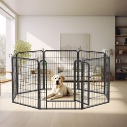 53.94" 8 Panels Heavy Duty Metal Playpen With Door, Dog Fence Pet Exercise Pen For Outdoor, Indoor - Black