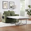 Twin Size Sofa Bed Sleeper Sofa Loveseat With Foldable Mattress, Side Table, USB Ports - Green - Image 11