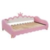 Twin Extending Daybed With LED Lights, Modern Upholstered Princess Daybed With Crown Headboard - Pink - Image 7