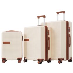 Contrast Color 3 Piece Luggage Set Hardside Spinner Suitcase With Tsa Lock 20" 24' 28" Available - Brown / Beige