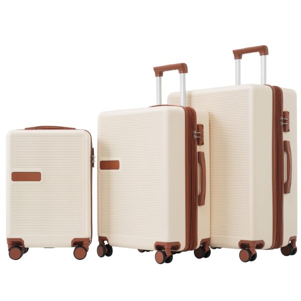 Contrast Color 3 Piece Luggage Set Hardside Spinner Suitcase With Tsa Lock 20" 24' 28" Available - Brown / Beige