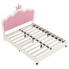 Full Size Upholstered Princess Bed With Crown Headboard, Full Size Platform Bed With Headboard And Footboard - White / Pink - Image 3