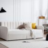 Flora - Twin Upholstered Daybed With 2 Drawers Ribbed Tufted Backrest in Lavish Modern Design - Ivory - Image 6