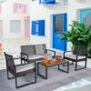 Modern 4 Piece Patio Furniture Set With Acacia Wood Table Top And Beige Cushions - Brown - Image 16