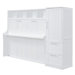 Queen Size Murphy Wall Bed With Closet And Drawers - White