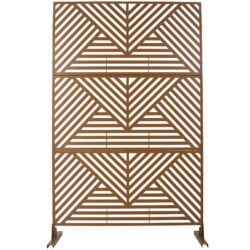 Freestanding Decorative Privacy Screen For Deck Balcony Patio, Metal Privacy Screen - Brown