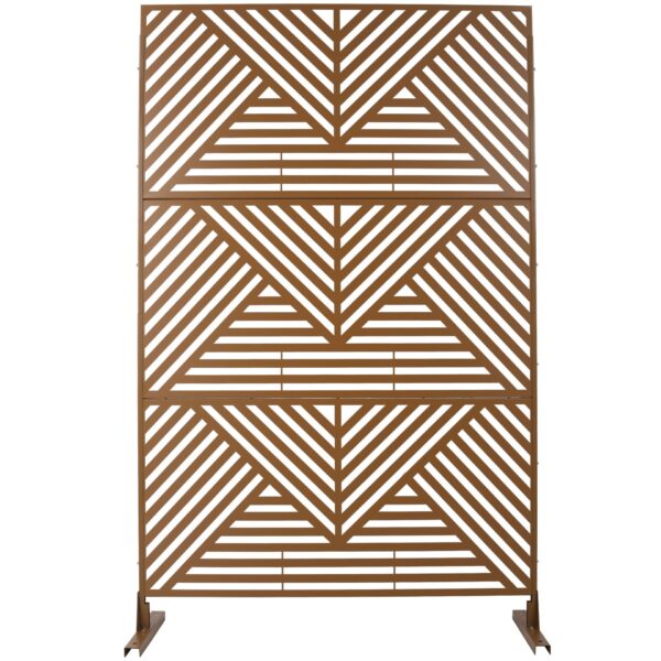 Freestanding Decorative Privacy Screen For Deck Balcony Patio, Metal Privacy Screen - Brown
