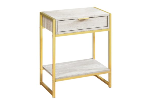 Accent Side Table, Storage Drawer, Marble Look, Contemporary & Modern - Beige