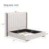 Tall Headboard Upholstered King Size Bed With Vertical Striped And Wingback Design, Box Spring Needed, Linen - Beige - Image 4