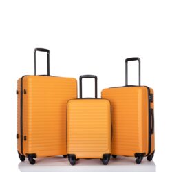 3 Piece Luggage Sets Lightweight Suitcase With Two Hooks, Spinner Wheels, Tsa Lock, (20/24/28) - Orange