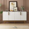 Modern Elegant 4 Door Sideboard Gold Metal Handle Buffet Cabinet For Dining Room, Living Room, Bedroom, Hallway - White - Image 3