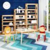 Kids Table And 2 Chairs Set, 3 Pieces Toddler Table And Chair Set, Wooden Activity Play Table Set (Lion&Monkey) - Natural - Image 4