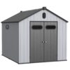 1 Resin Plastic Storage Shed For Backyard Garden With Spire Tool Storage - Black / Gray - Image 16