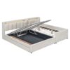 Queen & Twin Long Size Upholstered Platform Bed, Mother & Child Bed With Hydraulic Storage System, Drawer Box, Bedhead Storage Shelf And 2 Pairs Of Sockets & USB Ports - Beige - Image 5
