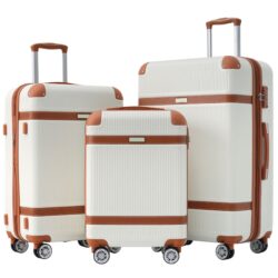 Hardshell Luggage Sets 3 Piece Double Spinner 8 Wheels Suitcase With Tsa Lock Lightweight 20''24''28'' - White