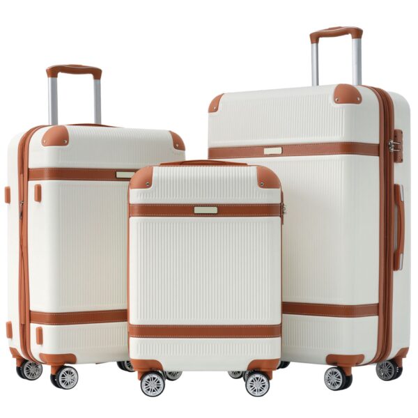 Hardshell Luggage Sets 3 Piece Double Spinner 8 Wheels Suitcase With Tsa Lock Lightweight 20''24''28'' - White
