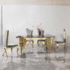 Glass Top Oval Dining Table With Gold Stainless Steel Base For 8 Seats - Gold / Black - Image 6