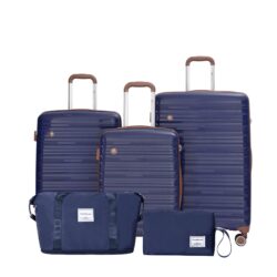5 Piece Set (20"24"28 +A Travel Bag And A Toiletry Bag), Pp Hardshell Carry On Luggage Set With Tsa Lock Carry On Suitcase Luggage Durable Suitcase - Blue