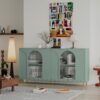 Accent Cabinet Lacquered Wooden Cabinet With 4 Glass Doors Sideboard Buffet Server Cabinet Storage Cabinet, For Living Room, Entryway, Hallway, Office, Kitchen And Dining Room - Mint Green - Image 3